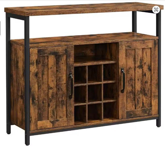Industrieel Dressoir 100×35×81 cm – Met Wijnrek en Opbergkasten, Vintage Bruin-Zwart