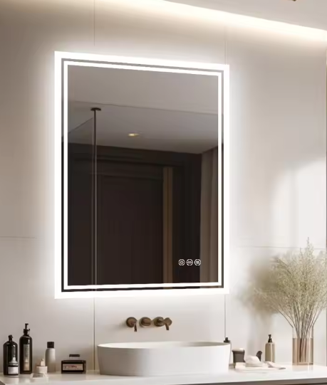 Moderne LED Badkamerspiegel – Rechthoekig, Anti-Fog & 3 Kleuren Touch Verlichting