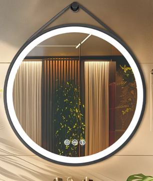 Ronde LED Badkamerspiegel – 80 cm, Zwart Frame, Anti-Fog & 3 Kleuren Verlichting