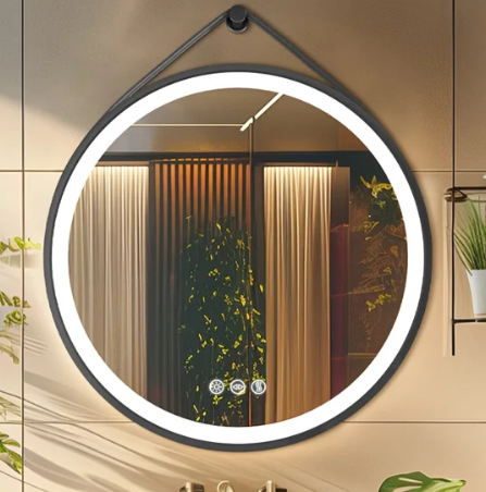 Ronde LED Badkamerspiegel – 80 cm, Zwart Frame, Anti-Fog & 3 Kleuren Verlichting