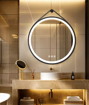 Ronde LED Badkamerspiegel – 80 cm, Zwart Frame, Anti-Fog & 3 Kleuren Verlichting