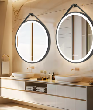 Ronde LED Badkamerspiegel – 80 cm, Zwart Frame, Anti-Fog & 3 Kleuren Verlichting