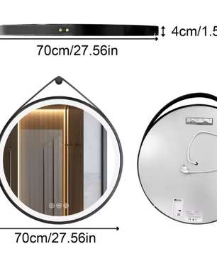 Ronde LED Badkamerspiegel – 80 cm, Zwart Frame, Anti-Fog & 3 Kleuren Verlichting