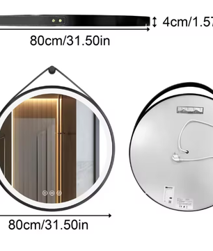 Ronde LED Badkamerspiegel – 80 cm, Zwart Frame, Anti-Fog & 3 Kleuren Verlichting