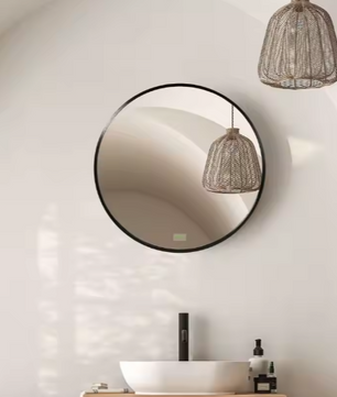 Ronde Badkamerspiegel – Ø50 cm, Zwart Aluminium Frame, Modern & Waterbestendig