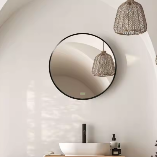 Ronde Badkamerspiegel – Ø50 cm, Zwart Aluminium Frame, Modern & Waterbestendig