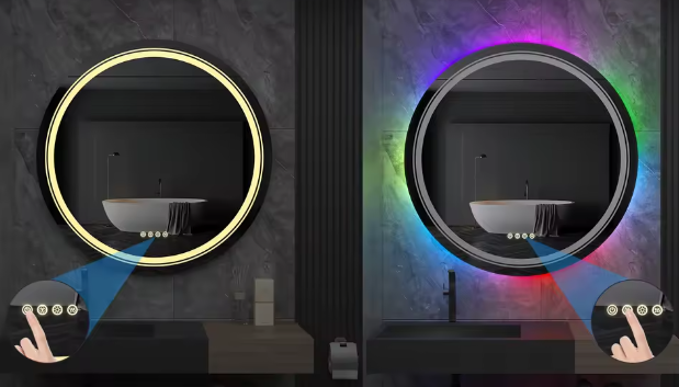 Grote Ronde LED Badkamerspiegel – RGB Achtergrondverlichting, Anti-Condens & Dimbaar