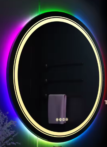 Grote Ronde LED Badkamerspiegel – RGB Achtergrondverlichting, Anti-Condens & Dimbaar