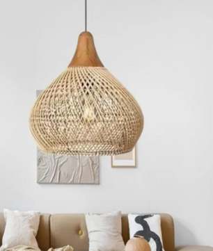 Vintage Boho Rotan Hanglamp – Handgemaakte E27 Plafondlamp voor Eetkamer & Woonkamer
