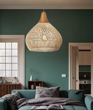 Vintage Boho Rotan Hanglamp – Handgemaakte E27 Plafondlamp voor Eetkamer & Woonkamer