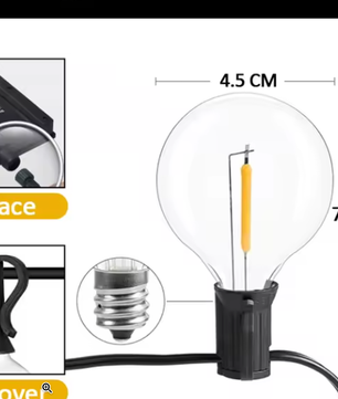 Solar Lichtslinger 12M – 30 LED G40 Lampen, USB & Zonnepaneel, Waterdicht en Onbreekbaar