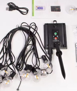 Solar Lichtslinger 12M – 30 LED G40 Lampen, USB & Zonnepaneel, Waterdicht en Onbreekbaar