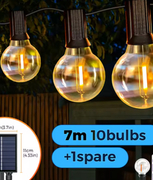 Solar Lichtslinger 12M – 30 LED G40 Lampen, USB & Zonnepaneel, Waterdicht en Onbreekbaar