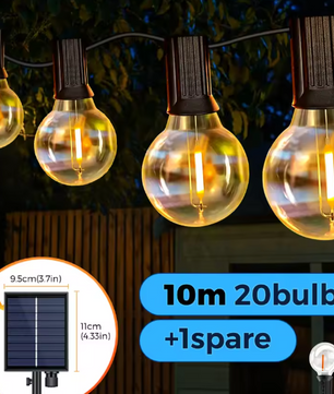Solar Lichtslinger 12M – 30 LED G40 Lampen, USB & Zonnepaneel, Waterdicht en Onbreekbaar