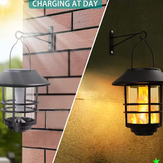 Solar Hanglantaarn Buiten – Flikkerende Vlammen, Waterdicht Glas & RVS, Wand- en Hekverlichting