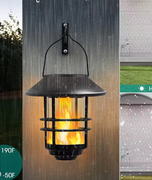 Solar Hanglantaarn Buiten – Flikkerende Vlammen, Waterdicht Glas & RVS, Wand- en Hekverlichting