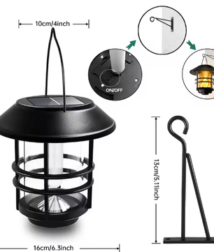 Solar Hanglantaarn Buiten – Flikkerende Vlammen, Waterdicht Glas & RVS, Wand- en Hekverlichting