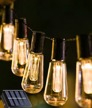 Solar Lichtslinger 15M – 100 LED Edison Lampen, Retro & Waterdicht IP65