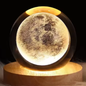 3D Kristallen Bol Nachtlamp – LED Sfeerlamp met Houten Basis & USB-Voeding