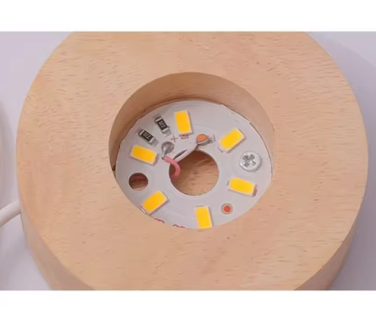 3D Kristallen Bol Nachtlamp – LED Sfeerlamp met Houten Basis & USB-Voeding