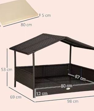 Rotan Hondenhuis met Kussen – Weerbestendig & Verhoogd Ontwerp, 98×69×73 cm