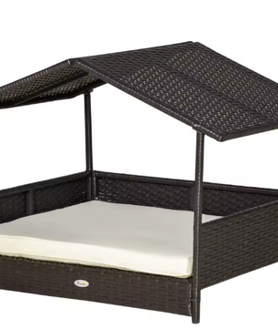 Rotan Hondenhuis met Kussen – Weerbestendig & Verhoogd Ontwerp, 98×69×73 cm