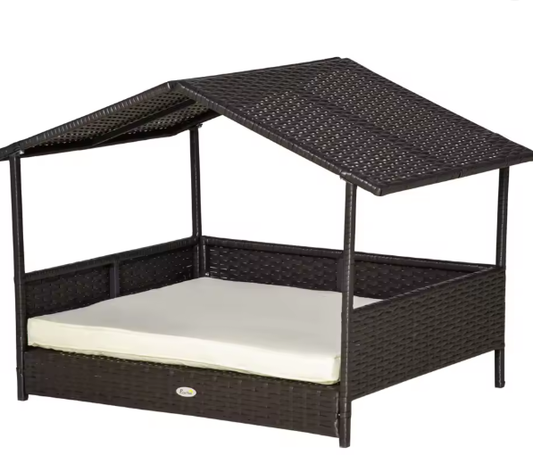 Rotan Hondenhuis met Kussen – Weerbestendig & Verhoogd Ontwerp, 98×69×73 cm