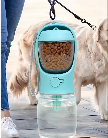 Draagbare Honden- en Kattenwaterfles met Voercontainer – Ideaal voor Buitenreizen