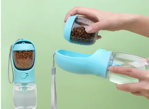 Draagbare Honden- en Kattenwaterfles met Voercontainer – Ideaal voor Buitenreizen