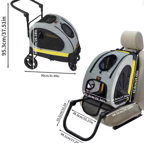 Opvouwbare Honden- en Kattenwagen – 2-in-1 Kinderwagen & Reiskrat