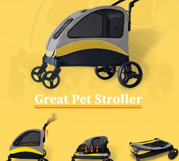 Draagbare Honden- en Kattenwagen – Opvouwbare 4-Wiel Wandelwagen tot 65 kg