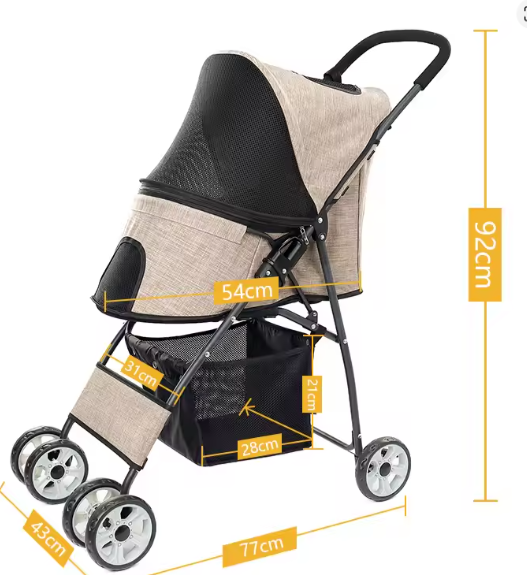 Opvouwbare Honden- en Kattenwagen – 4-Wiel Jogger met Dubbele Drager