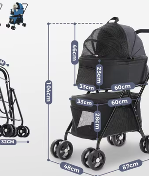 Opvouwbare Honden- en Kattenwagen – 4-Wiel Jogger met Dubbele Drager
