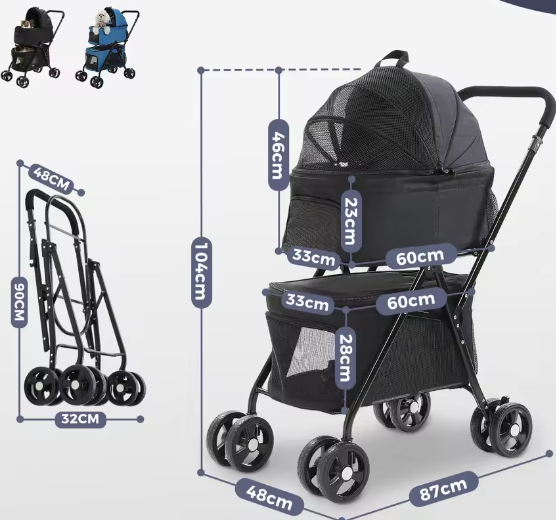 Opvouwbare Honden- en Kattenwagen – 4-Wiel Jogger met Dubbele Drager
