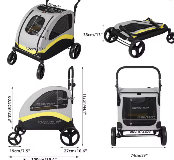 Premium Honden- en Kattenwagen – Opvouwbare 4-Wiel Pet Jogger