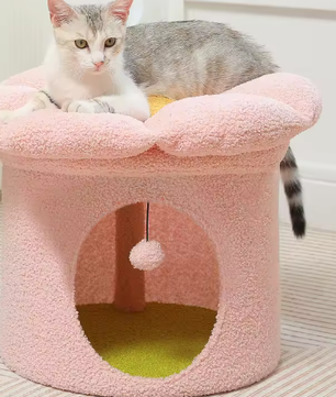 Bloemen Kattenhuis met Afneembaar Kattenbed – Gezellig & Ruim Kattenappartement