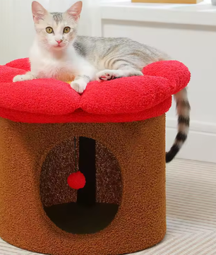 Bloemen Kattenhuis met Afneembaar Kattenbed – Gezellig & Ruim Kattenappartement