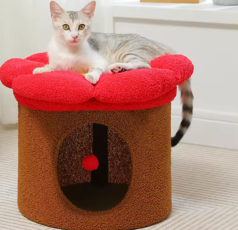 Bloemen Kattenhuis met Afneembaar Kattenbed – Gezellig & Ruim Kattenappartement