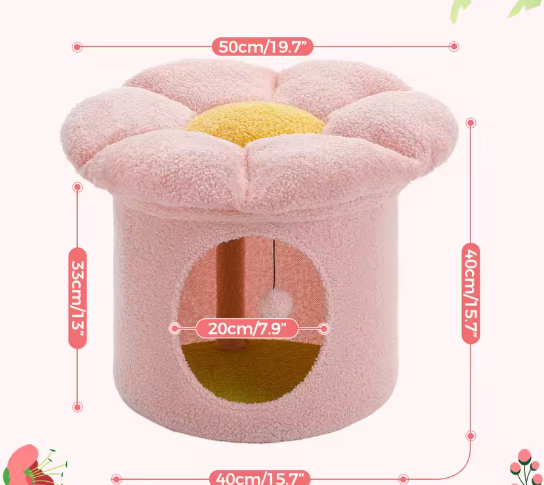 Bloemen Kattenhuis met Afneembaar Kattenbed – Gezellig & Ruim Kattenappartement