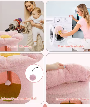 Bloemen Kattenhuis met Afneembaar Kattenbed – Gezellig & Ruim Kattenappartement