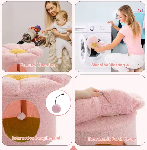 Bloemen Kattenhuis met Afneembaar Kattenbed – Gezellig & Ruim Kattenappartement