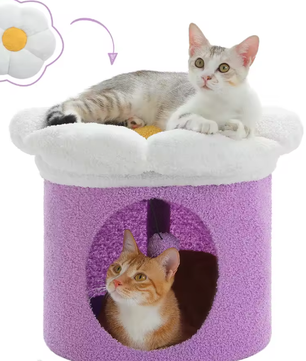 Bloemen Kattenhuis met Afneembaar Kattenbed – Gezellig & Ruim Kattenappartement