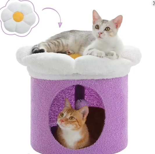 Bloemen Kattenhuis met Afneembaar Kattenbed – Gezellig & Ruim Kattenappartement