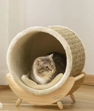 Kattengrot met Krasoppervlak en Kussen – Houten Kattenhuis 41×38×43 cm