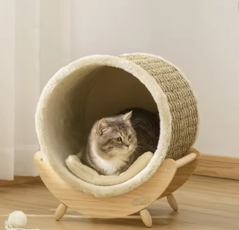 Kattengrot met Krasoppervlak en Kussen – Houten Kattenhuis 41×38×43 cm