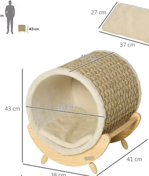 Kattengrot met Krasoppervlak en Kussen – Houten Kattenhuis 41×38×43 cm