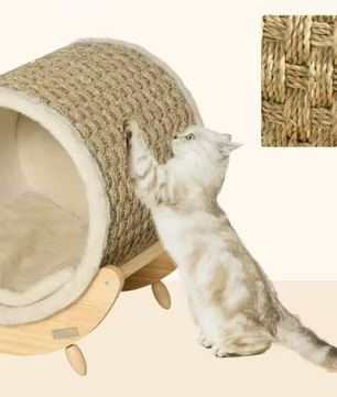 Kattengrot met Krasoppervlak en Kussen – Houten Kattenhuis 41×38×43 cm