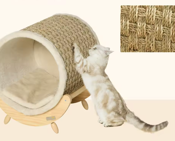 Kattengrot met Krasoppervlak en Kussen – Houten Kattenhuis 41×38×43 cm