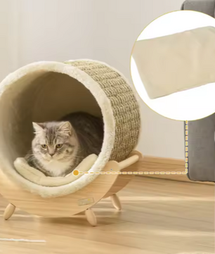 Kattengrot met Krasoppervlak en Kussen – Houten Kattenhuis 41×38×43 cm