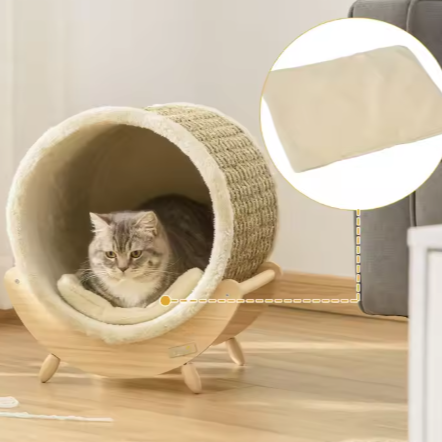 Kattengrot met Krasoppervlak en Kussen – Houten Kattenhuis 41×38×43 cm